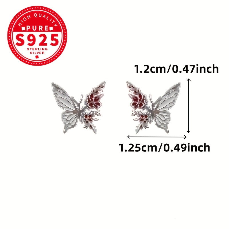 Women's S925 Sterling Silver Irregular Red Leaf Butterfly Stud Earrings